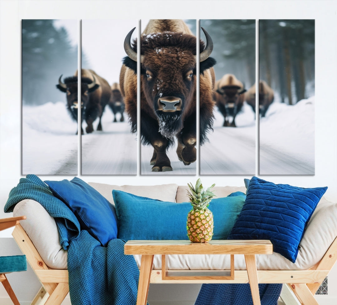 Buffalo Family Winter Wall Art Canvas Print