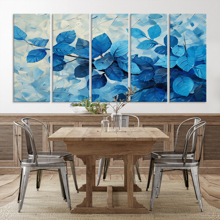 Abstract Blue Leaf Wall Art Canvas Print