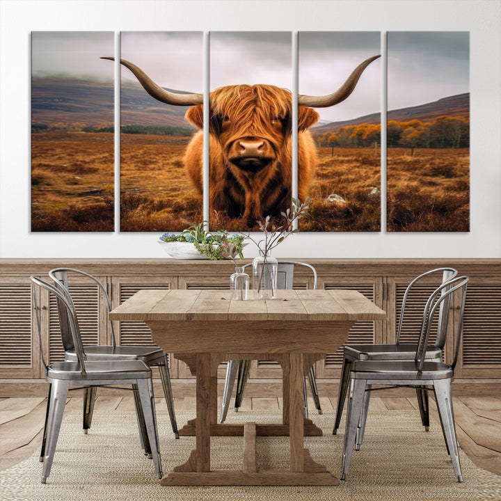 Scottish Highland Cow Horn Farm Wall Art Canvas Print