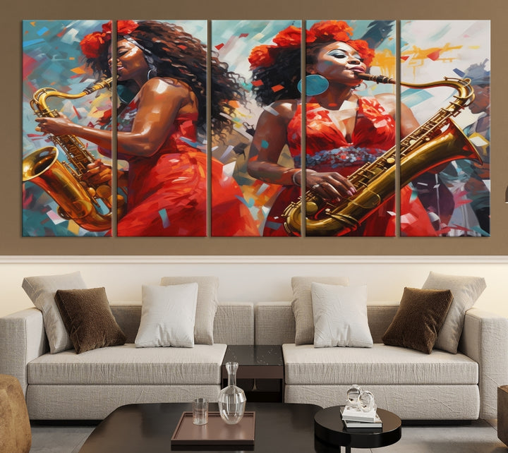 Abstract African American Saxophonist Musician Women Wall Art