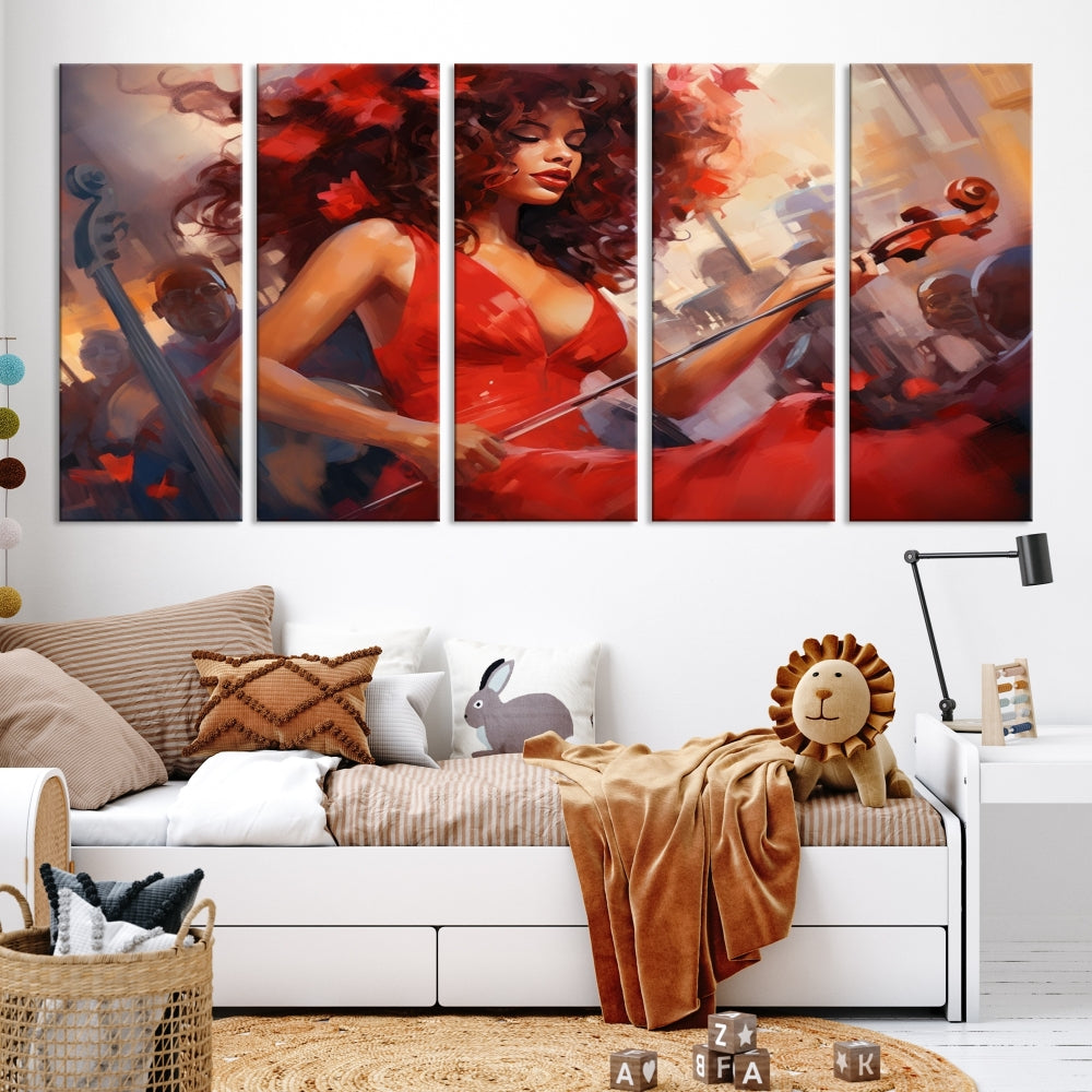 Abstract African American Violin Musician Women Wall Art