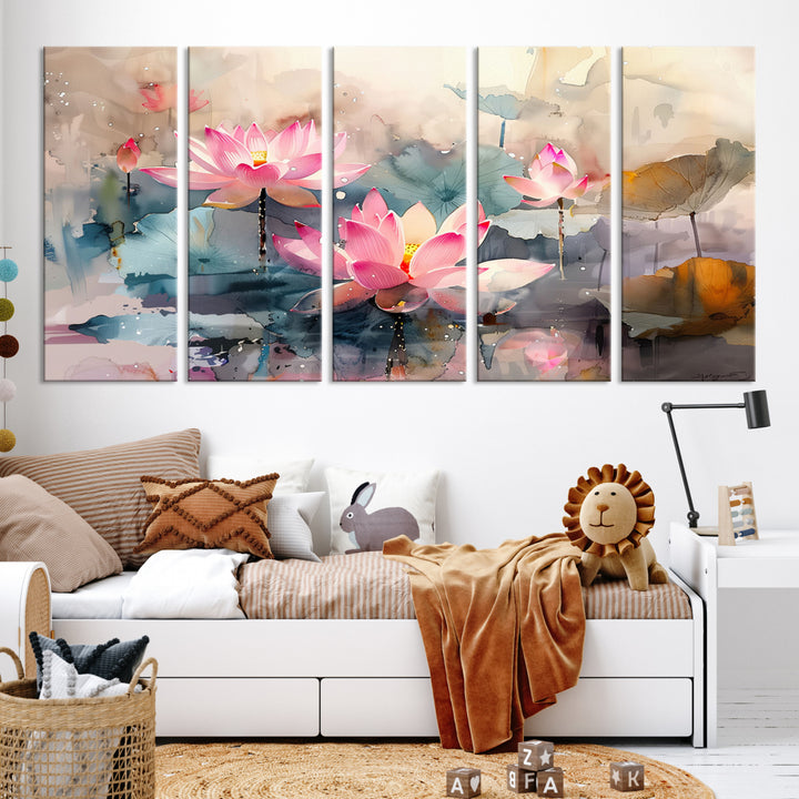 Abstract Watercolor Lotus Flower Wall Art Canvas Print