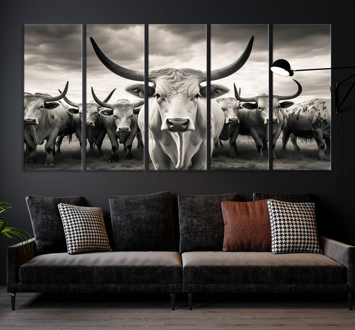 Texas Bighorn Cow Animal Wall Art Canvas Print, Longhorn Cow Wall Art