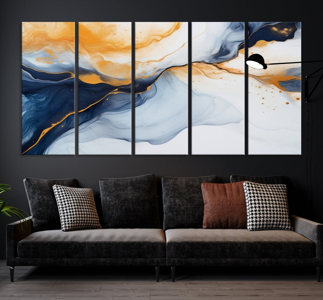 Extra Large Orange Navy Blue Abstract Wall Art Canvas Print