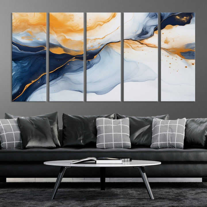 Extra Large Orange Navy Blue Abstract Wall Art Canvas Print