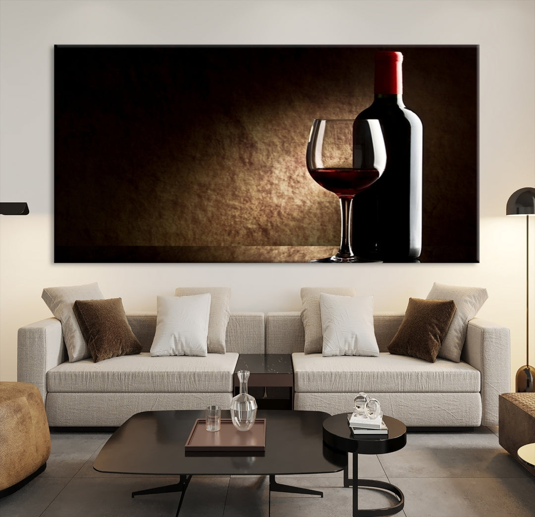 Wall Art Red Vine in Glass with Bottle Canvas Print Kitchen Cafe Restaurant