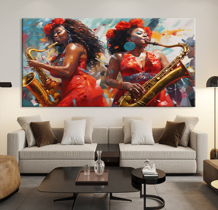 Abstract African American Saxophonist Musician Women Wall Art