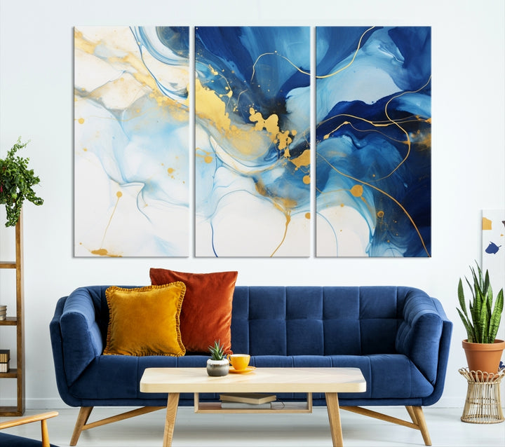Color Blue and Orange Abstract Wall Art
