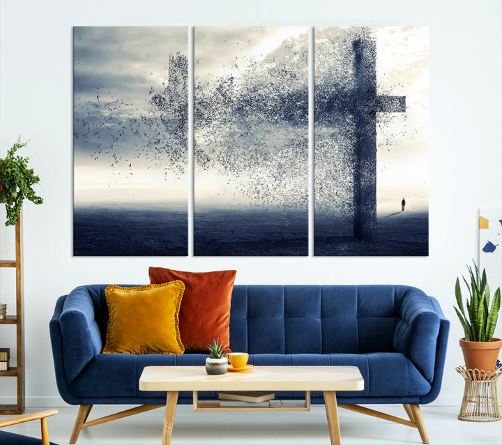 Jesus Christian a Cross and Dove Wind Canvas Wall Art Print