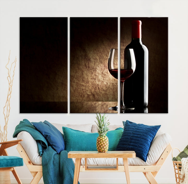 Wall Art Red Vine in Glass with Bottle Canvas Print Kitchen Cafe Restaurant