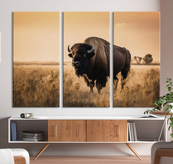 Sepia Buffalo Wall Art Canvas Print, Bison Wall Art Canvas Print
