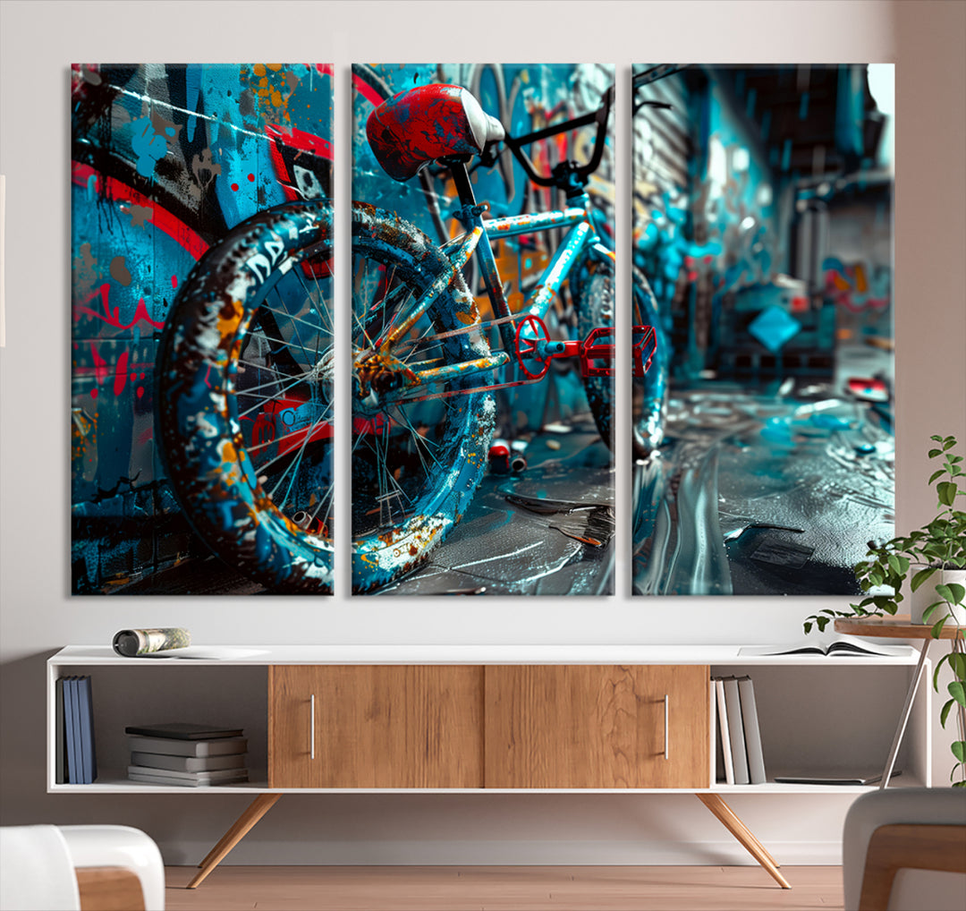 Bicycle Wall Art Canvas Print, Graffiti Wall Art Canvas Print