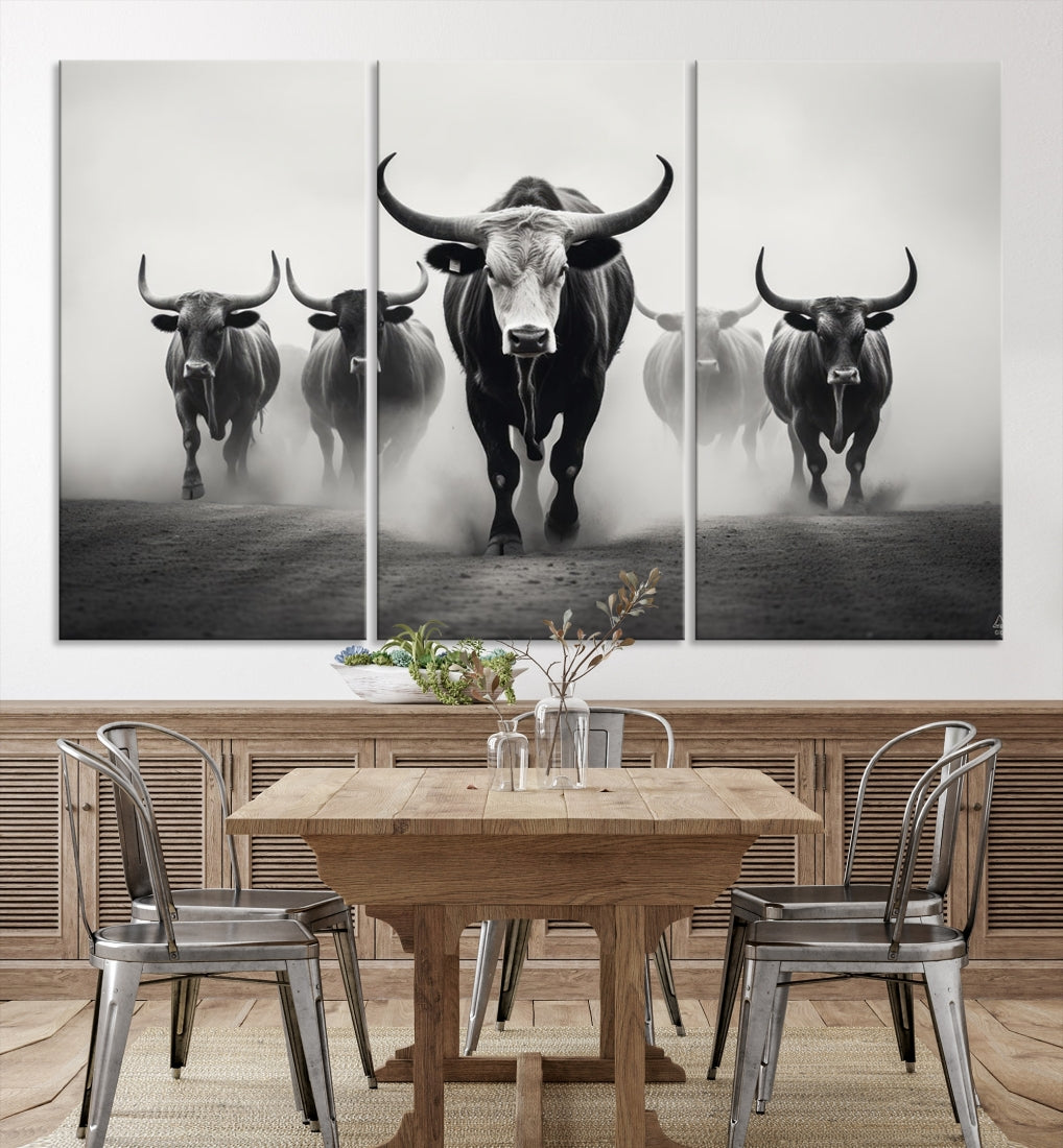 Texas Bighorn Cow Hern Wall Art Canvas Print, Longhorn Cow Wall Art