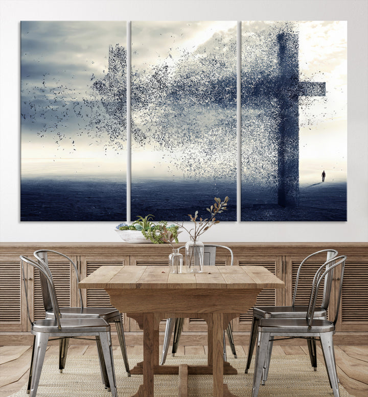 Jesus Christian a Cross and Dove Wind Canvas Wall Art Print