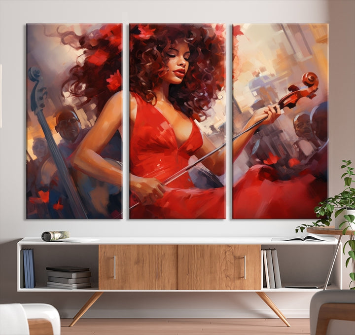 Abstract African American Violin Musician Women Wall Art