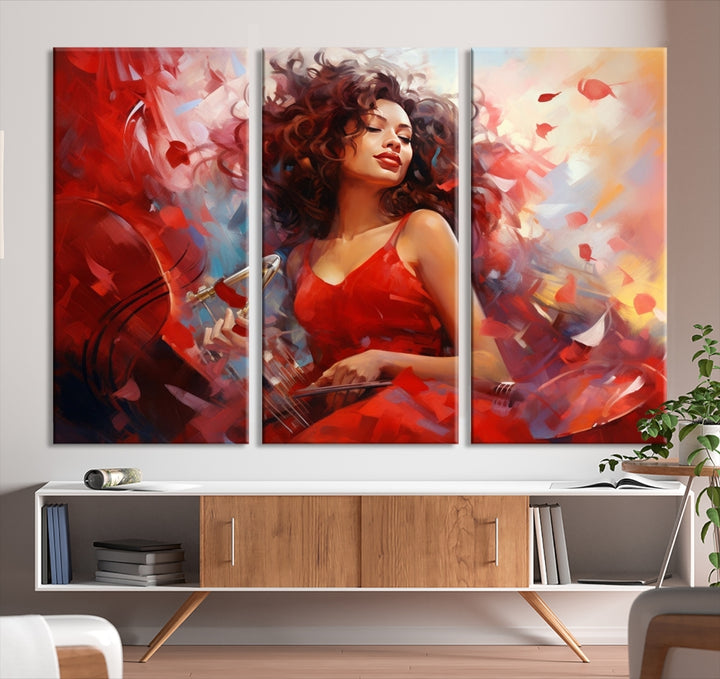 Abstract African American Red Dress Women Wall Art