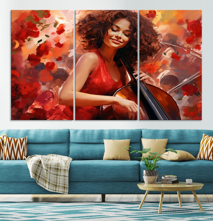 Abstract African American Musician Woman Playing the Cello