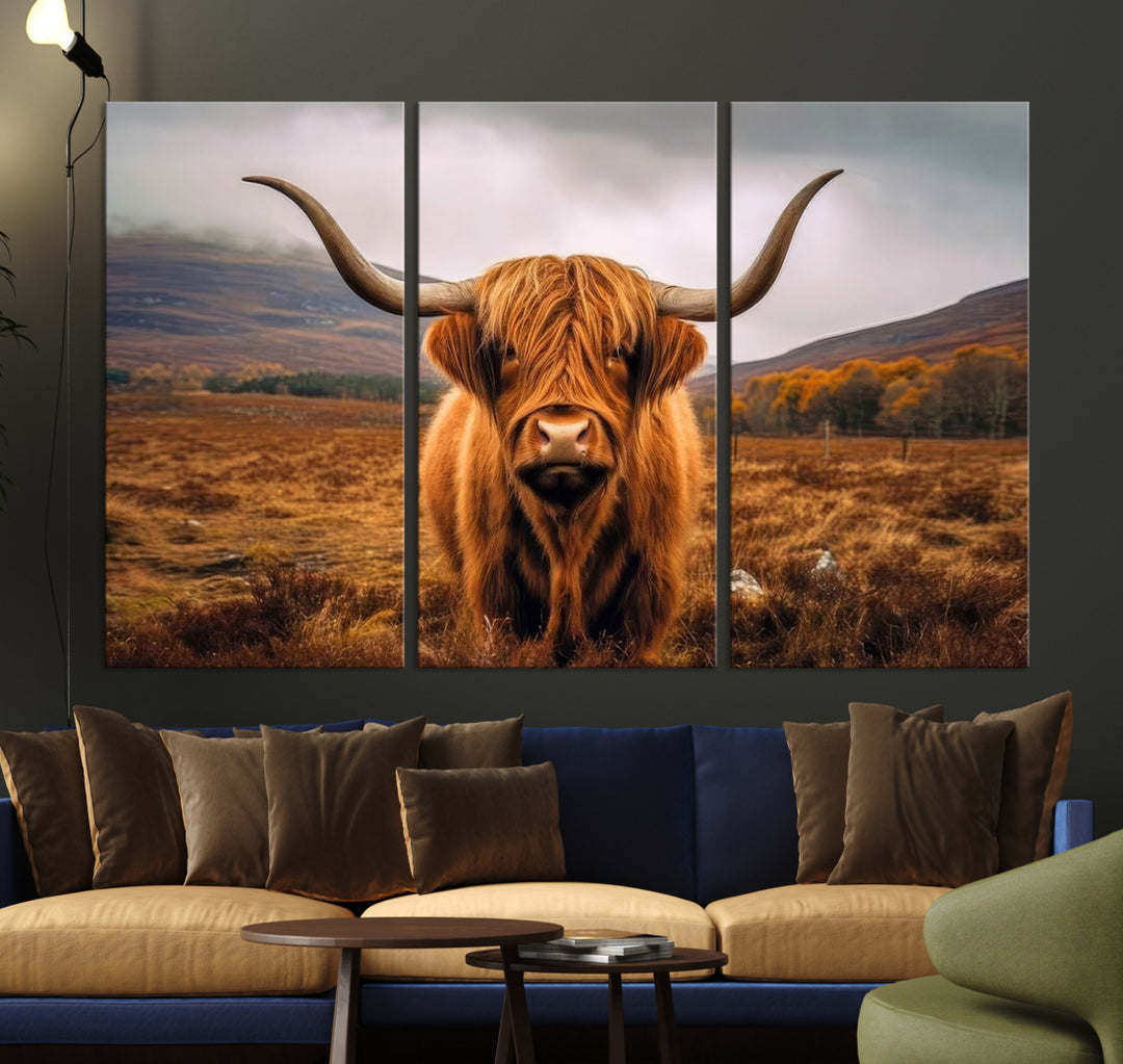 Scottish Highland Cow Horn Farm Wall Art Canvas Print