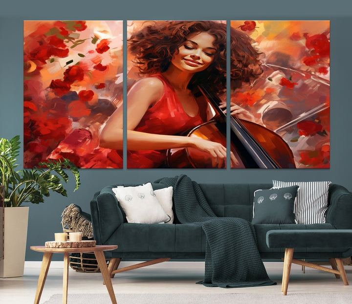 Abstract African American Musician Woman Playing the Cello