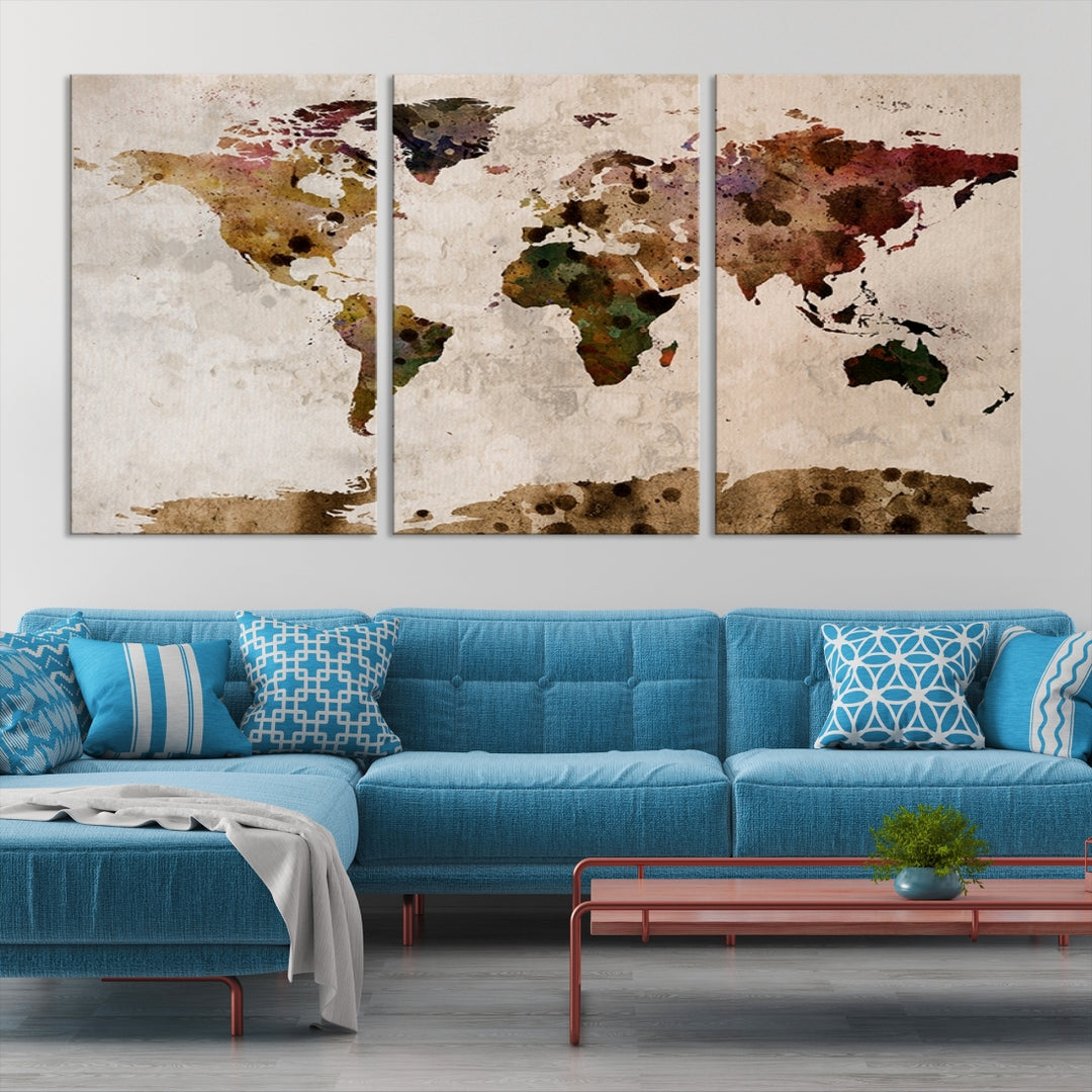 Watercolor World Map Canvas Print