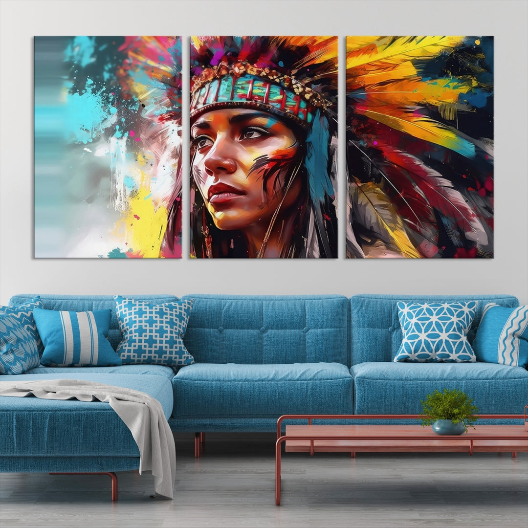 Colorful Indian Girl Abstract Canvas Print
