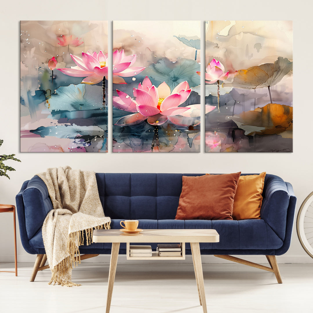 Abstract Watercolor Lotus Flower Wall Art Canvas Print