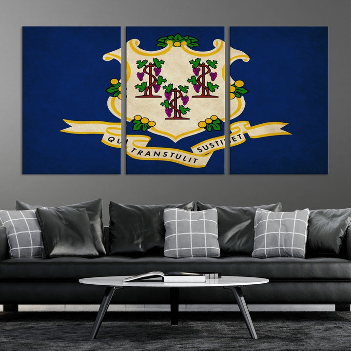 Size Connecticut States Flag Wall Art Canvas Print