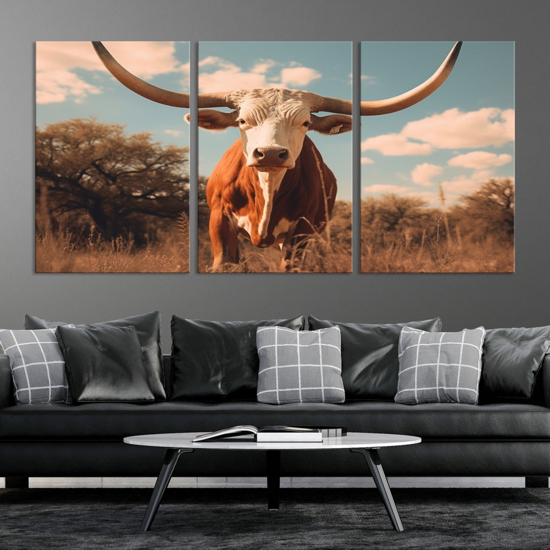 Cow Longhorn Wall Art Canvas Print, Longhorn Texas Cow Animal Canvas Print