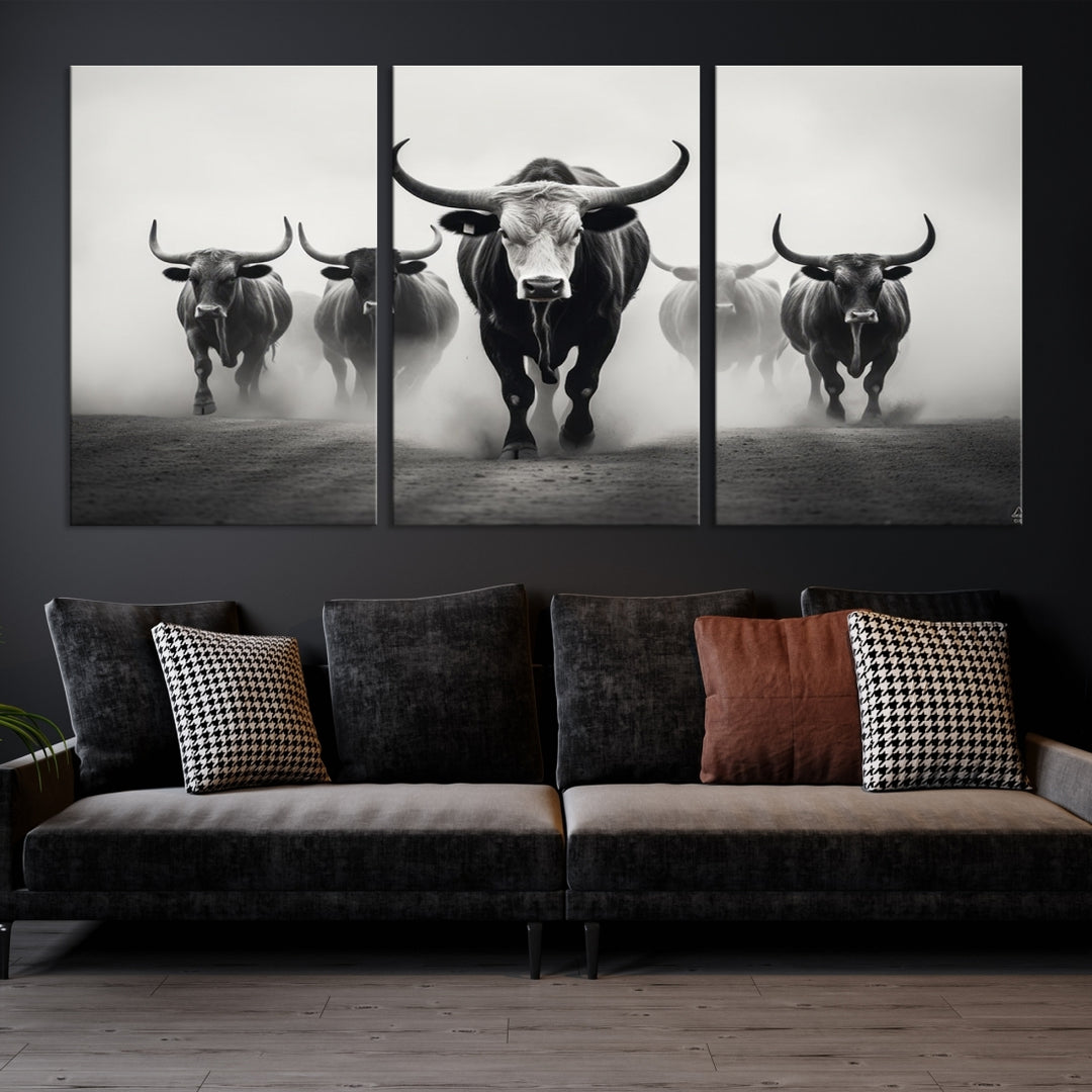 Texas Bighorn Cow Hern Wall Art Canvas Print, Longhorn Cow Wall Art