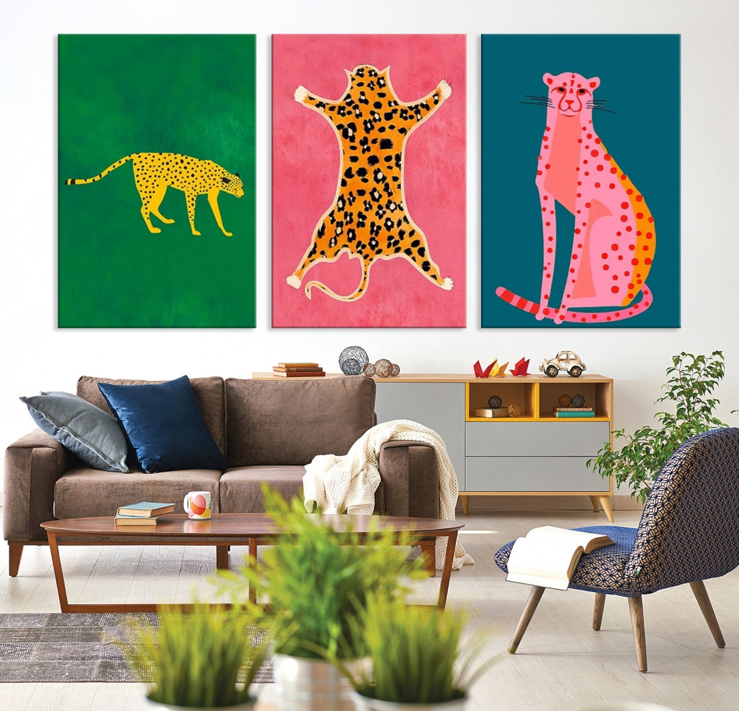 Canvas Print Wall Art Set Cheetah Cats Animal Boho Art Preppy
