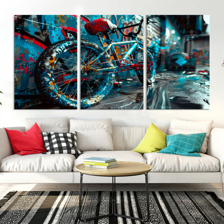 Bicycle Wall Art Canvas Print, Graffiti Wall Art Canvas Print