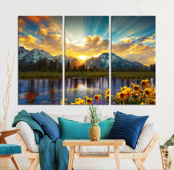 Grand Teton Park Amazing Mountain Landscape Sunset Wall Art Canvas Print