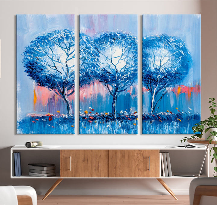 Abstract Blue Trees Trendy Wall Art Canvas Print