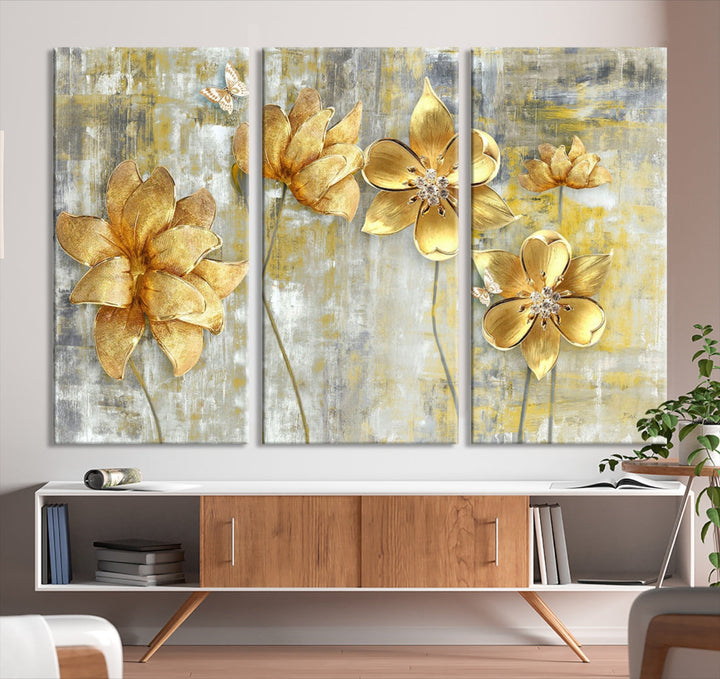 Golden Flowers Wall Art Canvas Print