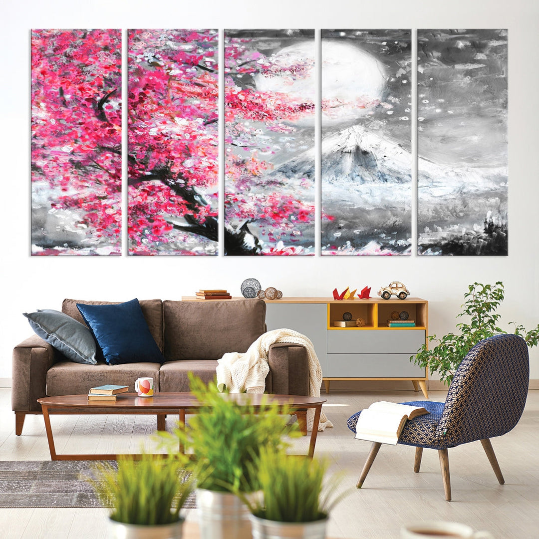 Cherry Blossom Painting Canvas Wall Art Full Moon Art Winter Canvas Art