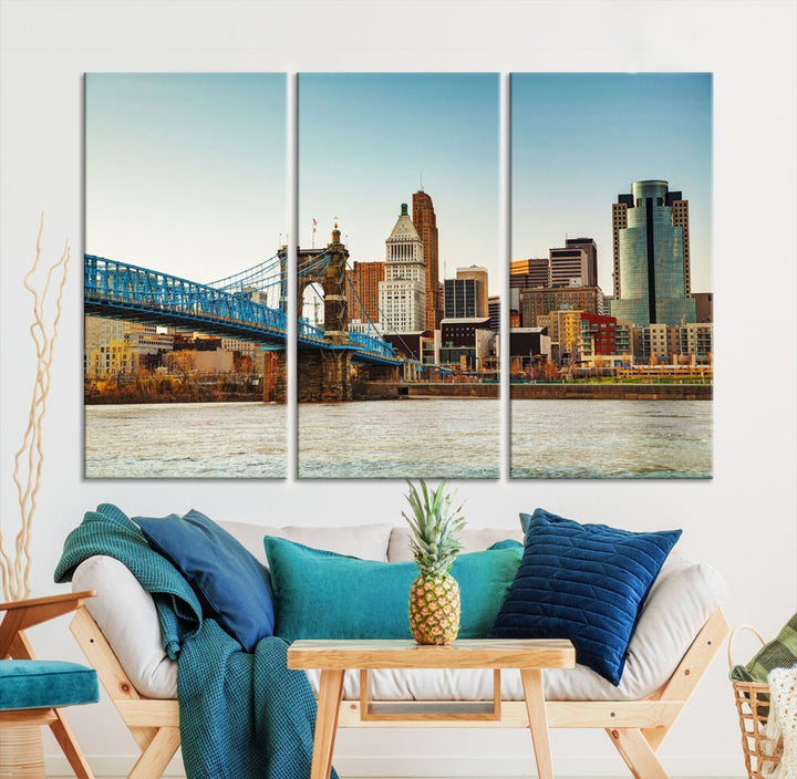 Cincinnati City Morning Skyline Cityscape View Wall Art Canvas Print