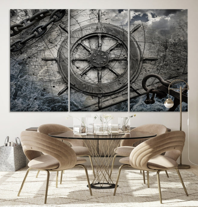 Ship Steering Wheel Vintage Wall Art Canvas Print