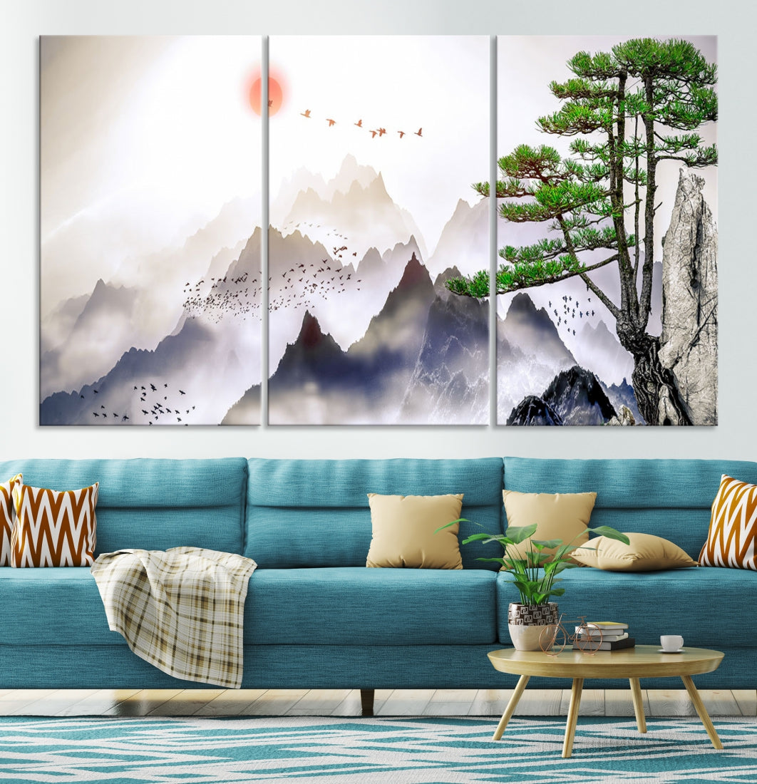 Japanese Tree Mountain Wall Art Canvas Print