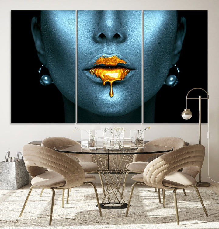 Gold Glitter Lips Wall Art Lips Canvas Art Print