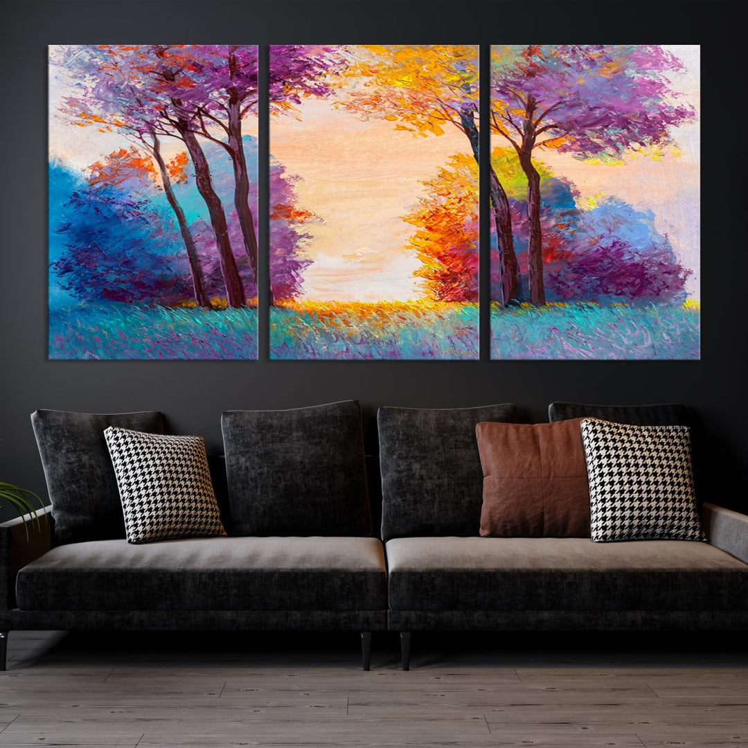 Oil Paint Effect Trees Wall Art Canvas Print