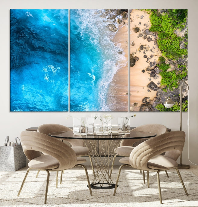 Aerial Ocean Beach Canvas Wall Art Print