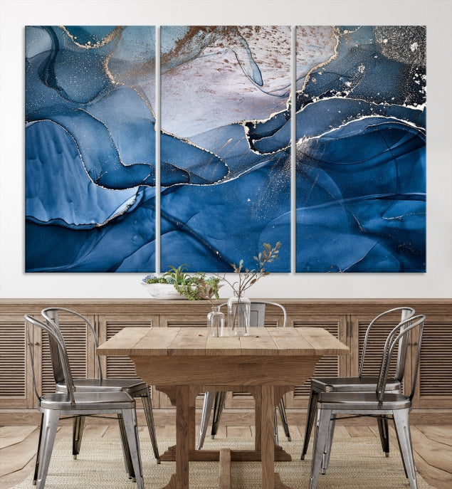 Navy Blue Marble Fluid Effect Wall Art Abstract Canvas Wall Art Print