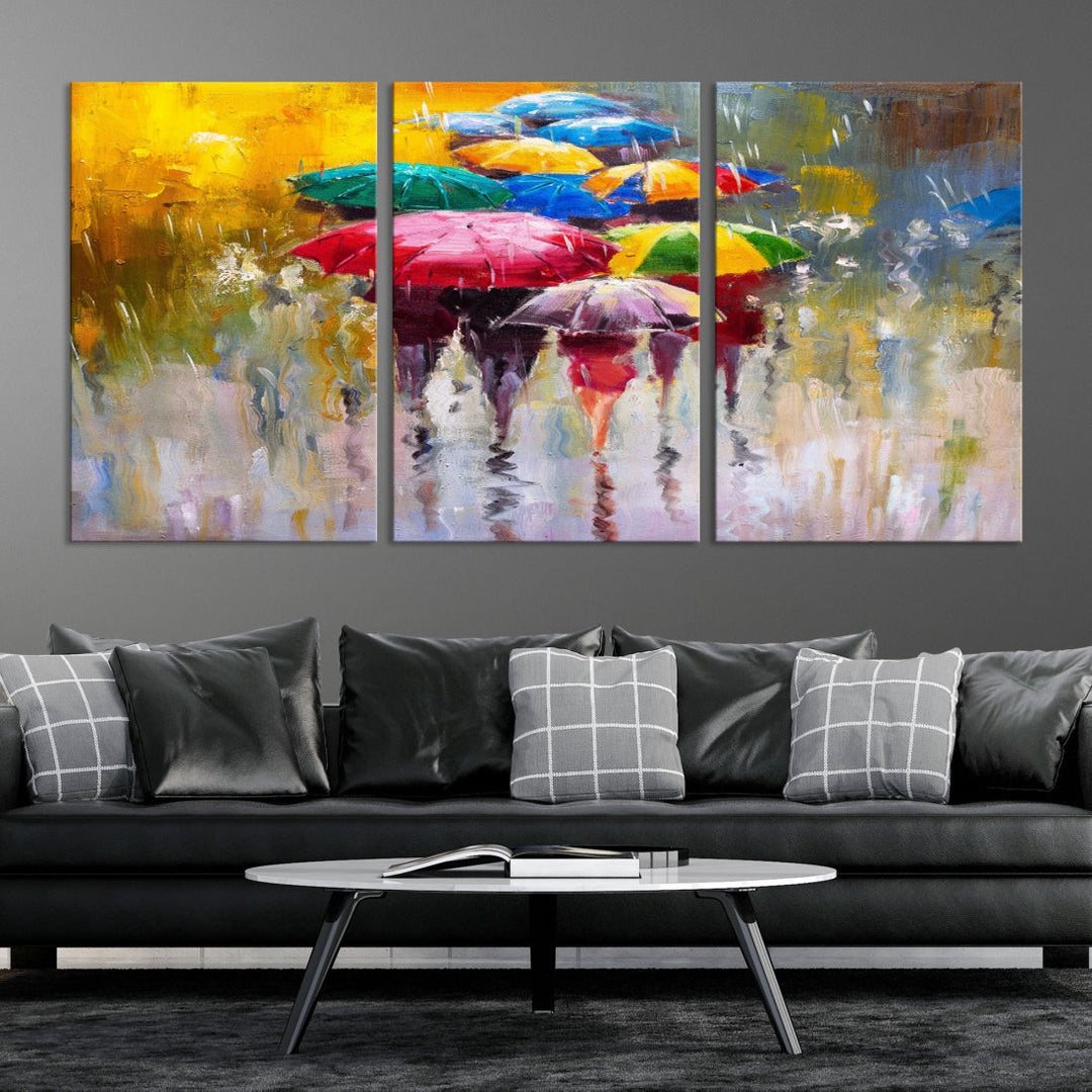 Colorful Canvas Painting of Umbrellas Wall Art Canvas Print Colorful Wall