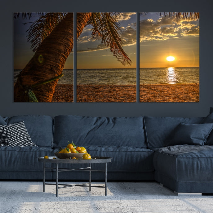 Sunset on Beach Wall Art Ocean Beach Canvas Print