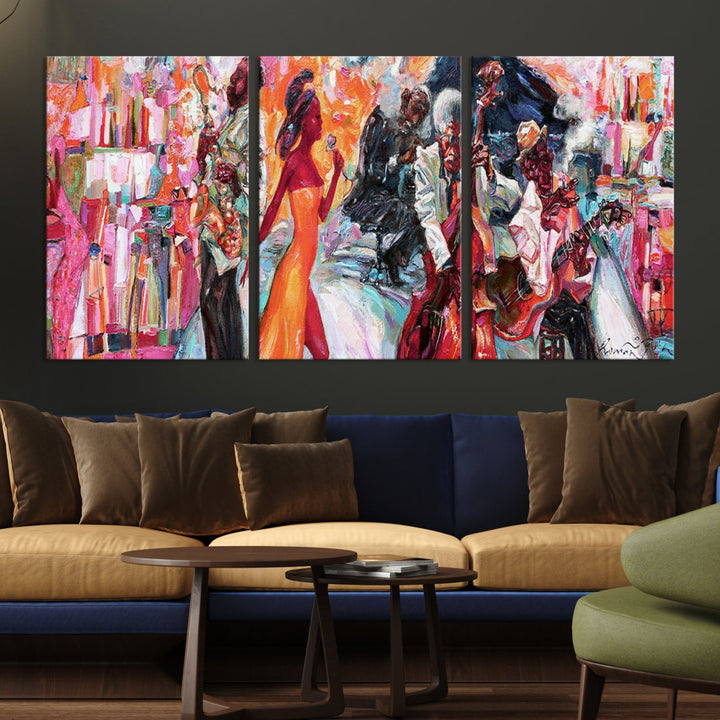 Afro African American Music Band Canvas Wall Art Abstract Jazz Music Wall Art