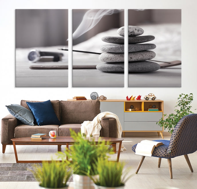 Burning Incense and Zen Stones Buddhism Wall Art Canvas Print