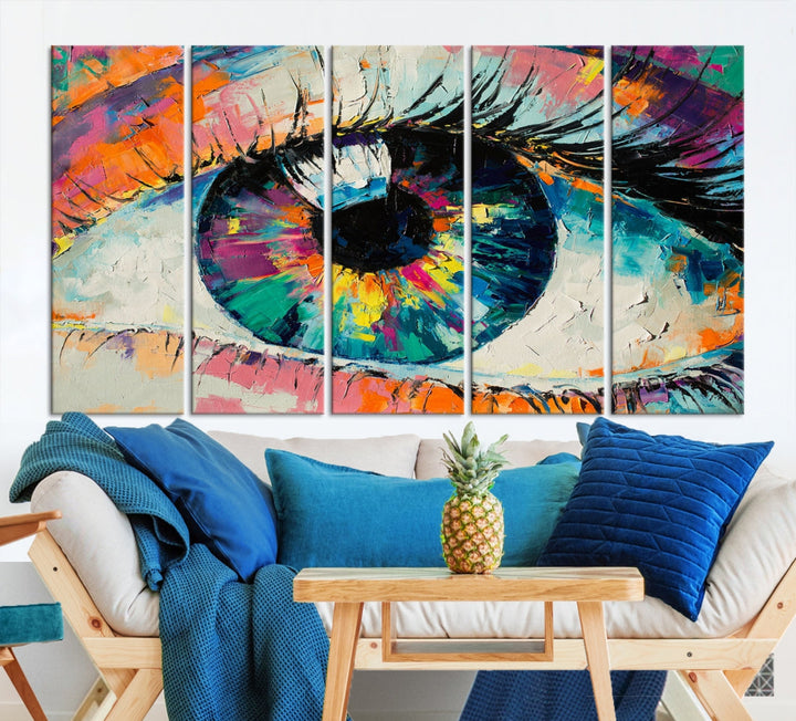 Bright Colors Eye Painting Contemporary Art Canvas Print Colorful Wall Art
