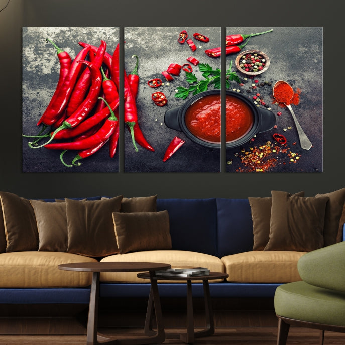 Red Chili Peppers Wall Art Kitchen Artwork Canvas Print