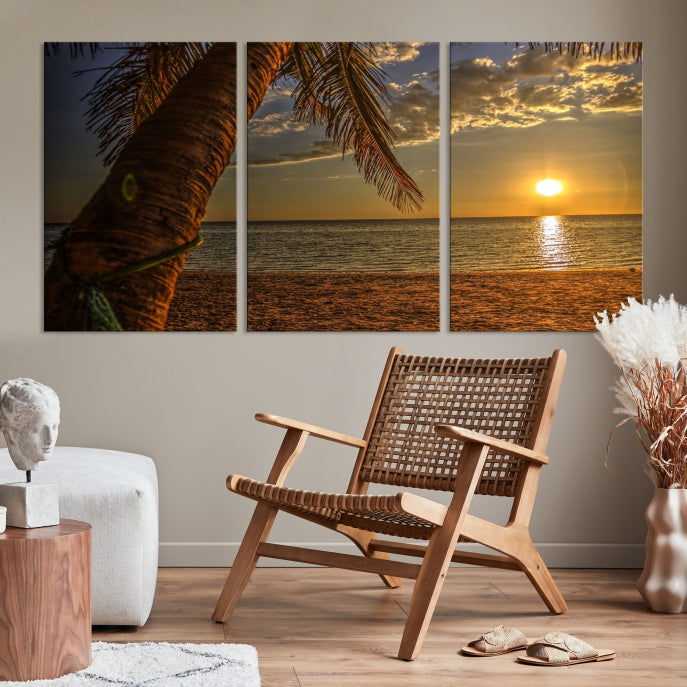 Sunset on Beach Wall Art Ocean Beach Canvas Print