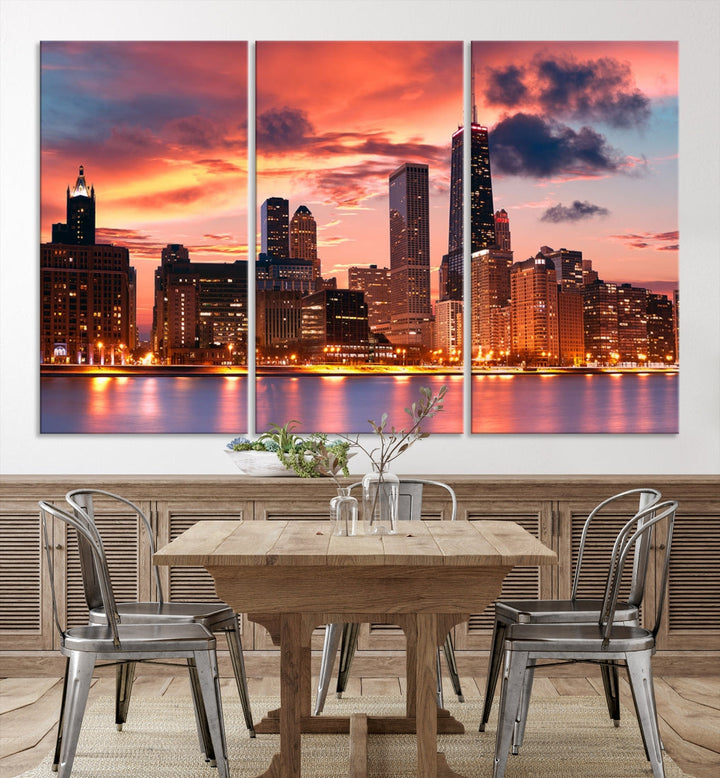 Chicago Night Skyline Wall Art City Cityscape Canvas